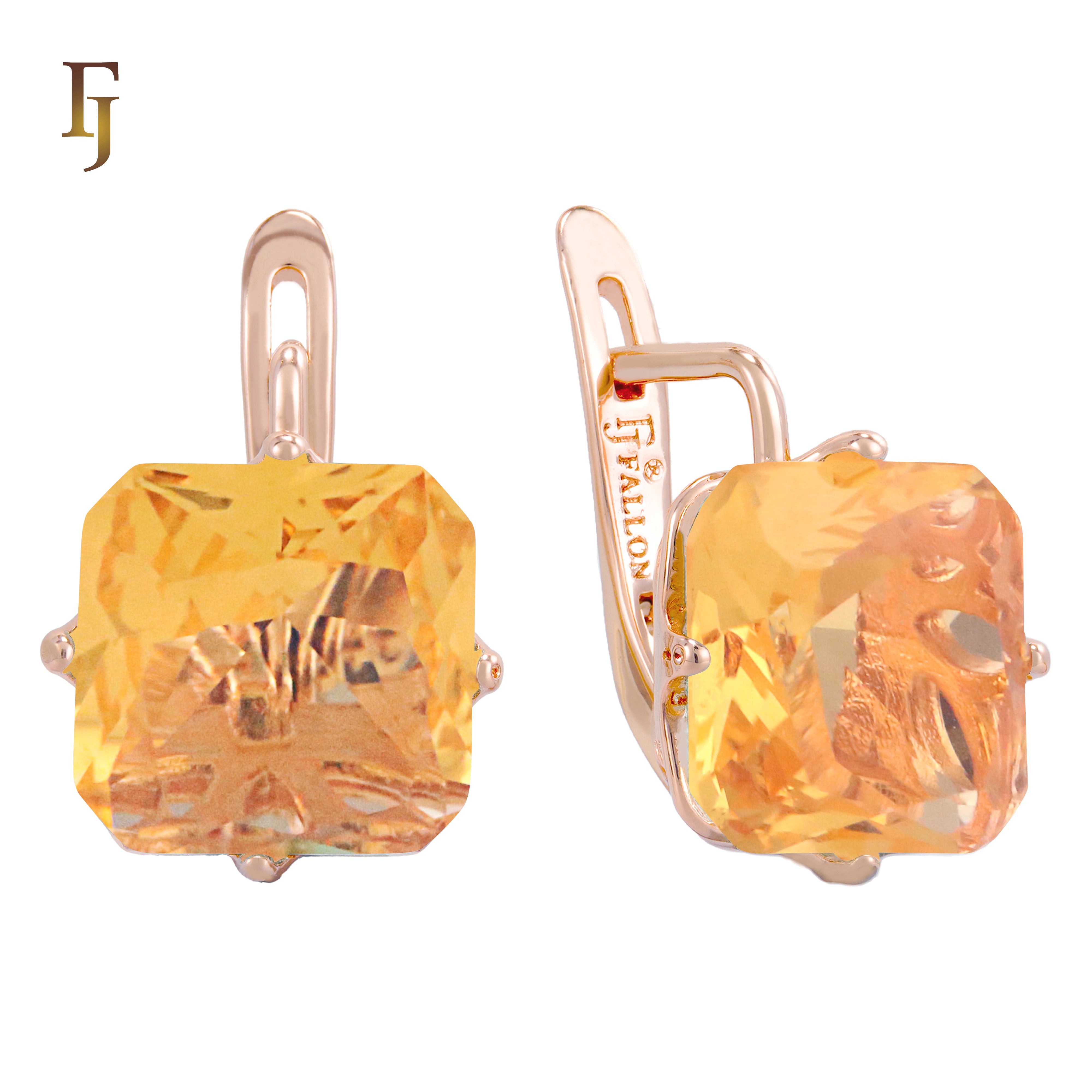 🔥 Gold Plated Russian Lock Earrings with Blue Princess-Cut Stone for Elegant Occasions
