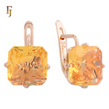 🔥 Gold Plated Russian Lock Earrings with Blue Princess-Cut Stone for Elegant Occasions