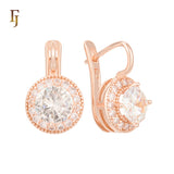 Elegant Halo CZ Russian Lock Earrings – Gold Plated Round Drop | Sparkling Non-Tarnish Jewelry by FJ