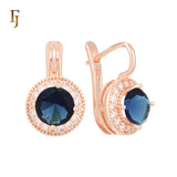 Elegant Halo CZ Russian Lock Earrings – Gold Plated Round Drop | Sparkling Non-Tarnish Jewelry by FJ
