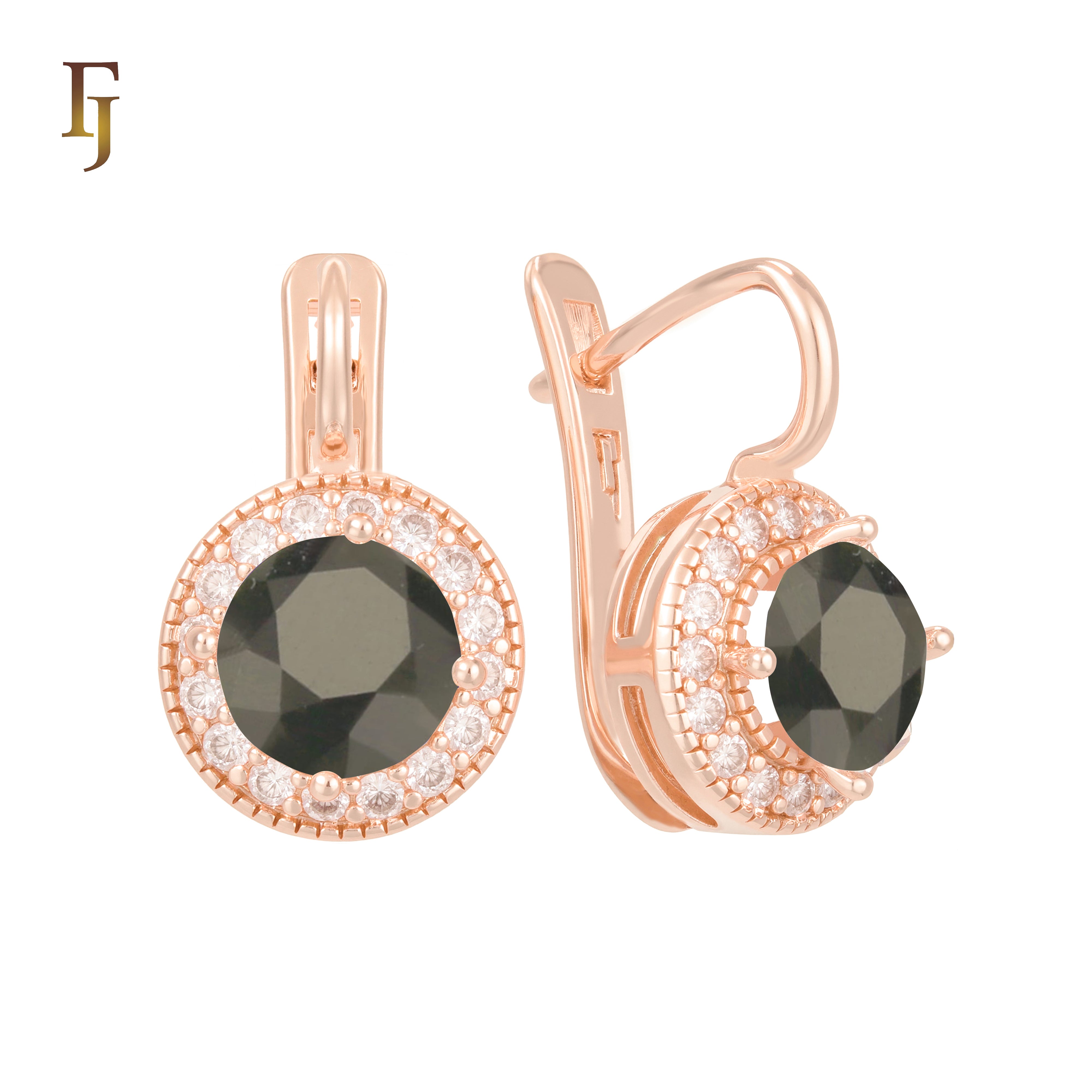 Elegant Halo CZ Russian Lock Earrings – Gold Plated Round Drop | Sparkling Non-Tarnish Jewelry by FJ
