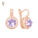 Elegant Halo CZ Russian Lock Earrings – Gold Plated Round Drop | Sparkling Non-Tarnish Jewelry by FJ