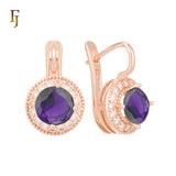 Elegant Halo CZ Russian Lock Earrings – Gold Plated Round Drop | Sparkling Non-Tarnish Jewelry by FJ