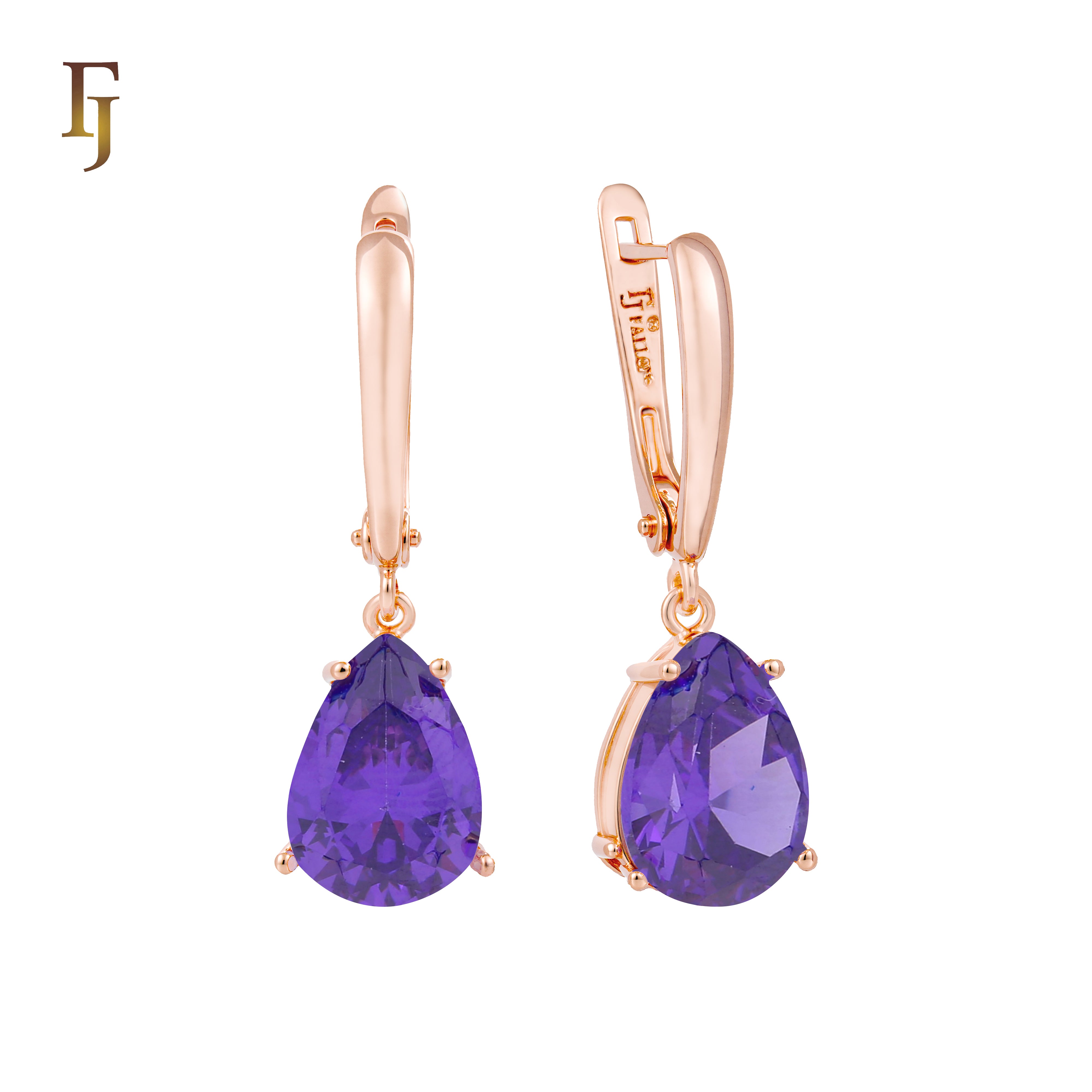 Teardrop Garnet-Red Russian Lock Earrings – Classic Drop Earrings in Gold Finish – FJ Jewelry