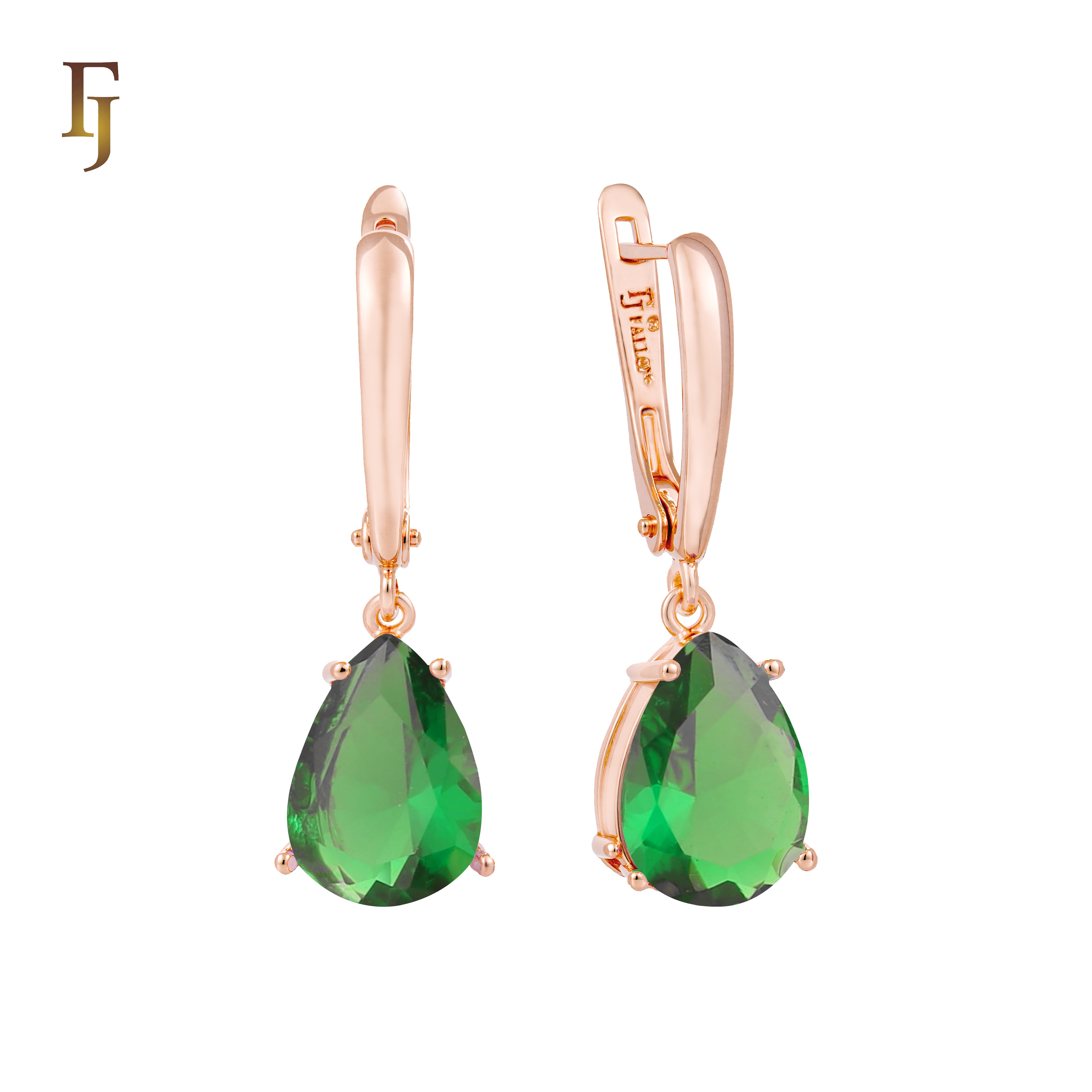 Teardrop Garnet-Red Russian Lock Earrings – Classic Drop Earrings in Gold Finish – FJ Jewelry