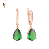 Teardrop Garnet-Red Russian Lock Earrings – Classic Drop Earrings in Gold Finish – FJ Jewelry