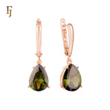 Teardrop Garnet-Red Russian Lock Earrings – Classic Drop Earrings in Gold Finish – FJ Jewelry