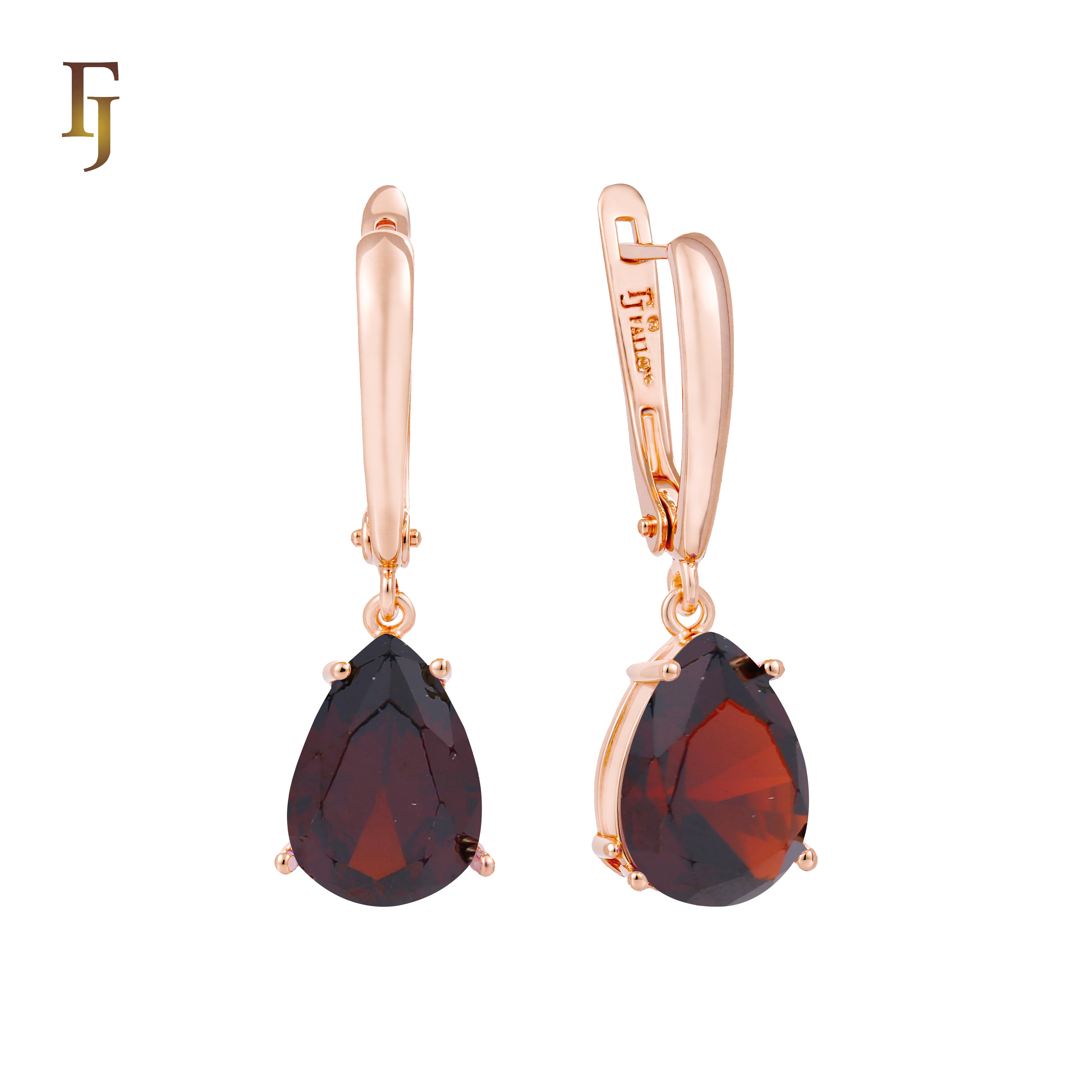 Teardrop Garnet-Red Russian Lock Earrings – Classic Drop Earrings in Gold Finish – FJ Jewelry