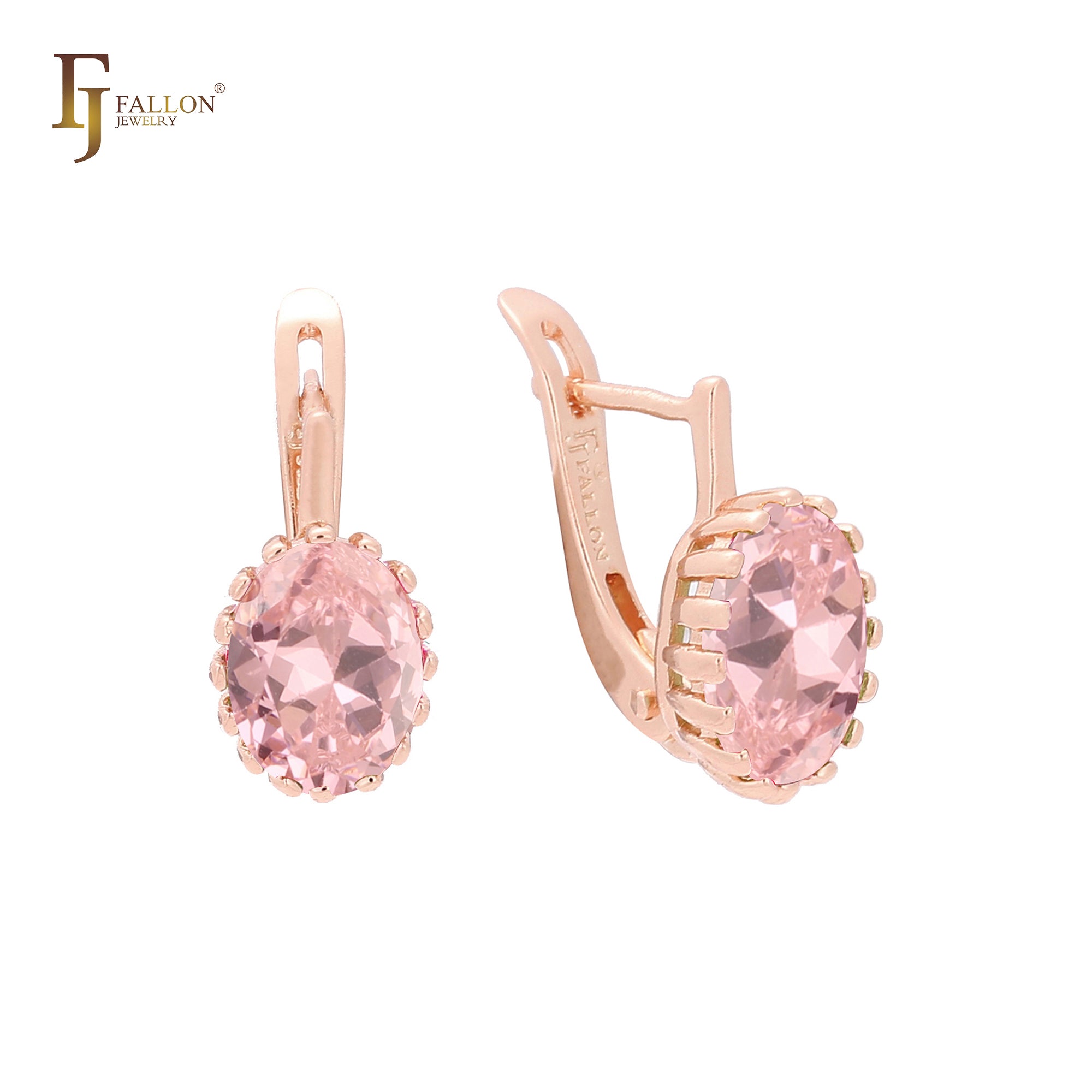 Brincos grandes ovais solitários coloridos com zircônia cúbica em ouro rosa da Embraced