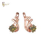 Music tone solitaire squared colorful CZ Rose Gold earrings