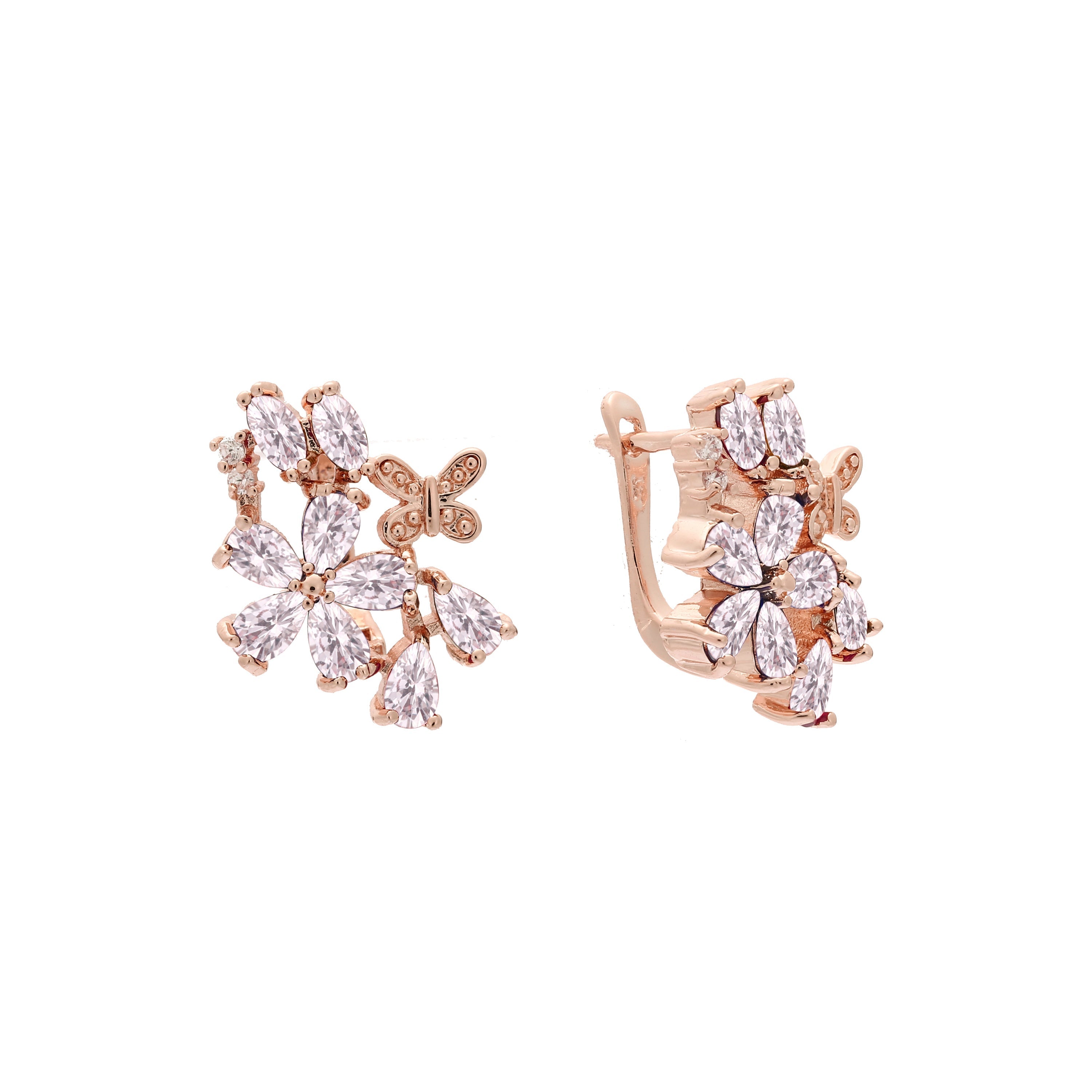 Flora Flowers Cluster CZs 14K Gold, Roségold Ohrringe