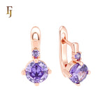 Double rounded purple stones Rose Gold Russian Lock Earrings