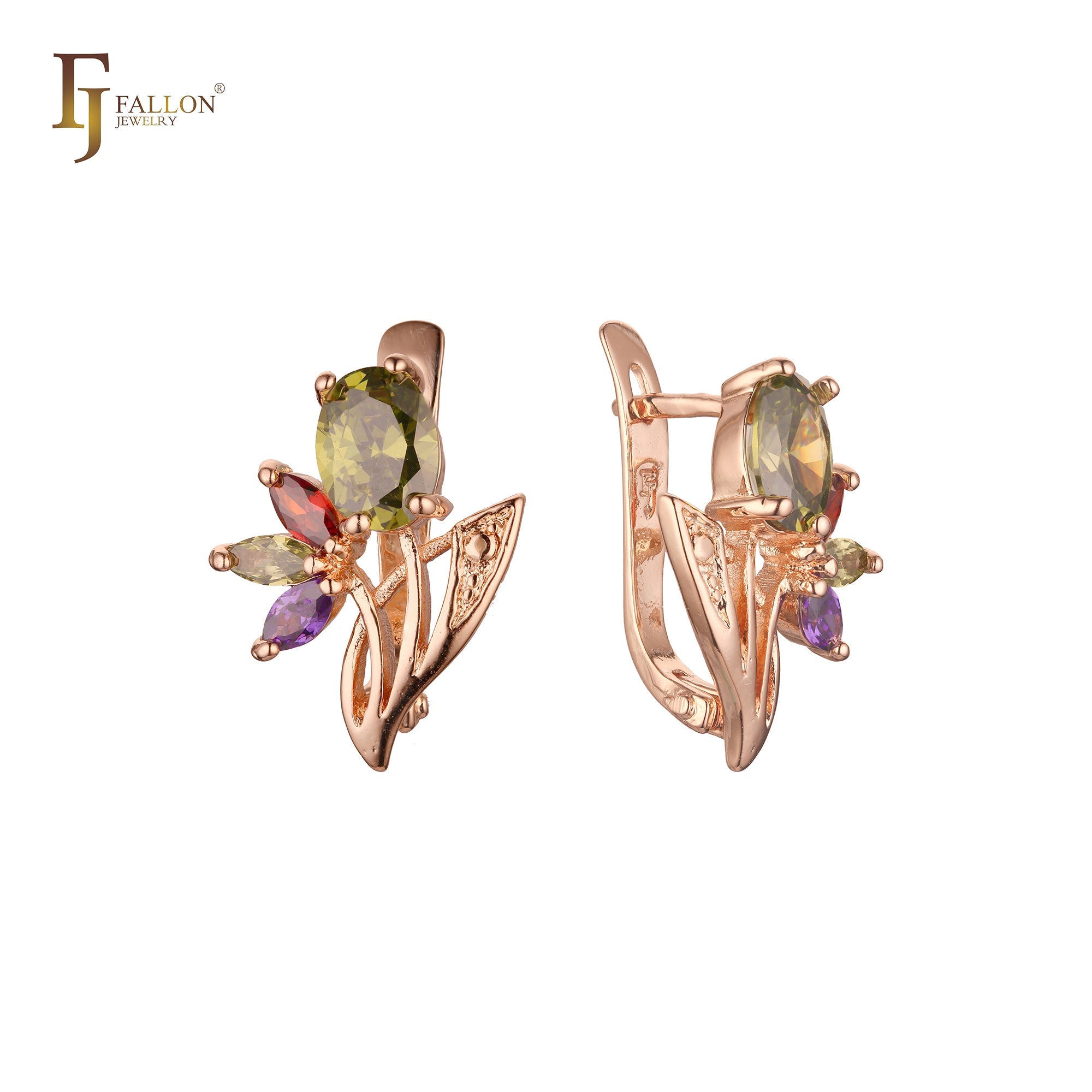 Luxuriöse Cluster bunte CZs Blume Rose Gold Ohrringe