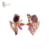 Luxuriöse Cluster bunte CZs Blume Rose Gold Ohrringe