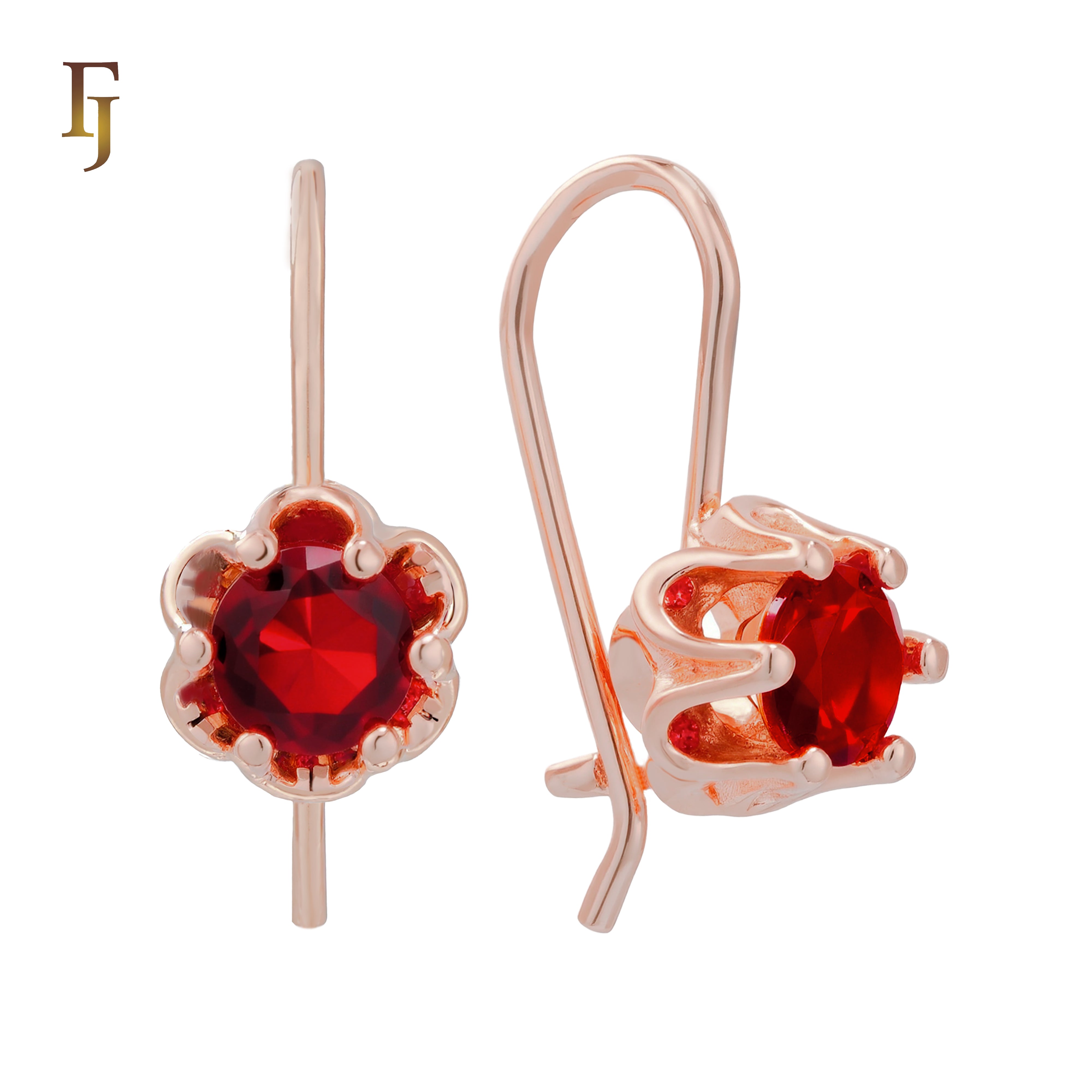 Gold Wire Hook Earrings – Floral Prong CZ Drop Design | Lightweight Dainty Jewelry by FJ