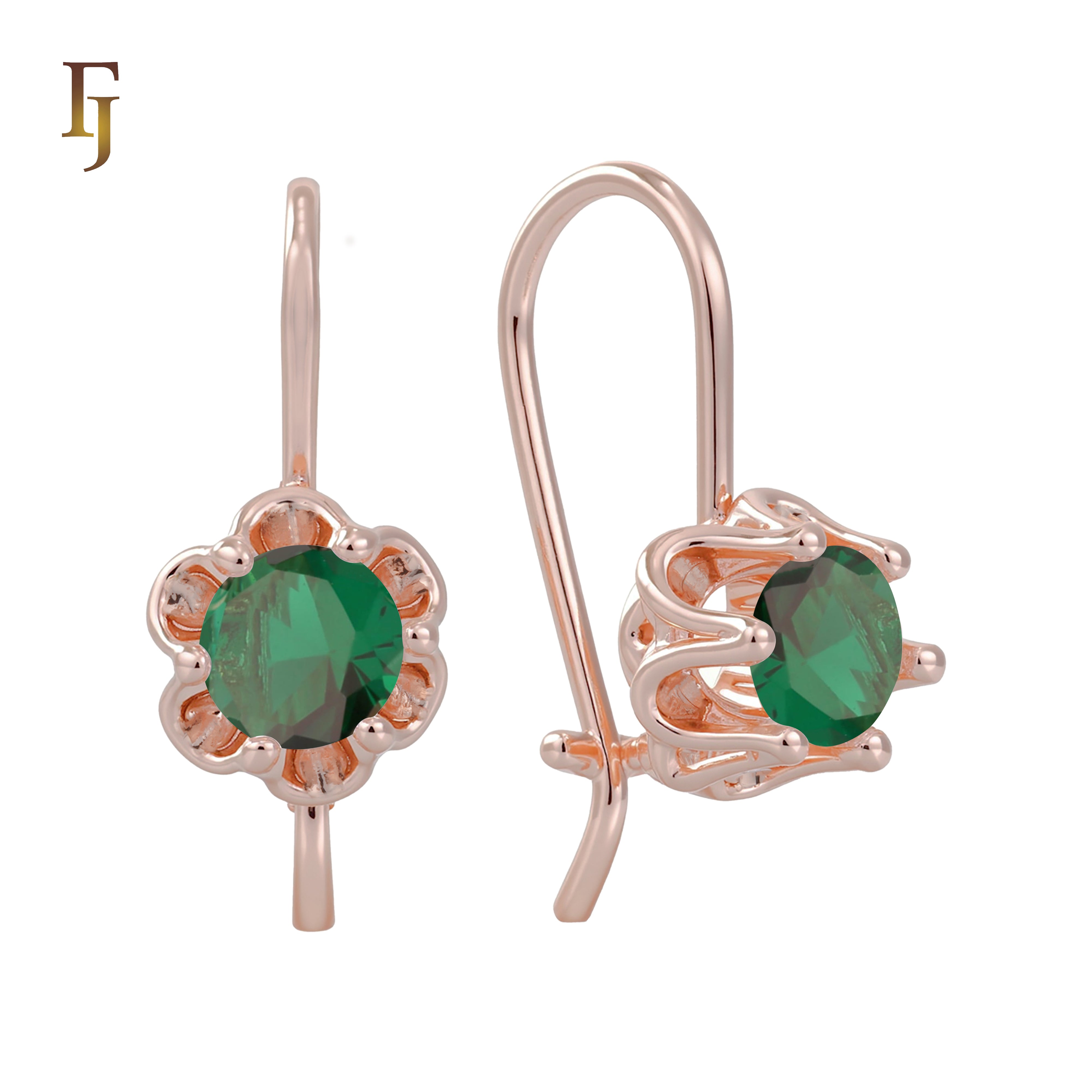 Gold Wire Hook Earrings – Floral Prong CZ Drop Design | Lightweight Dainty Jewelry by FJ