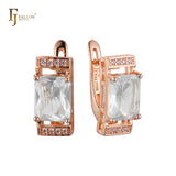 Solitaire big stone earrings in 14K Gold, Rose Gold plating colors