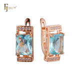 Solitaire big stone earrings in 14K Gold, Rose Gold plating colors
