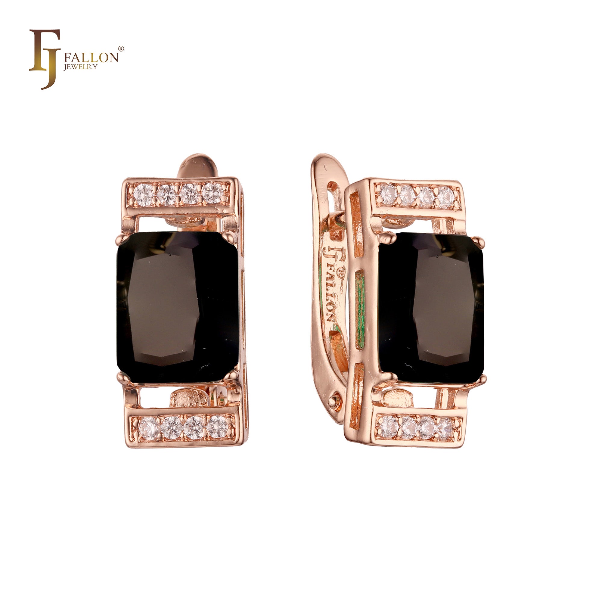 Solitaire big stone earrings in 14K Gold, Rose Gold plating colors