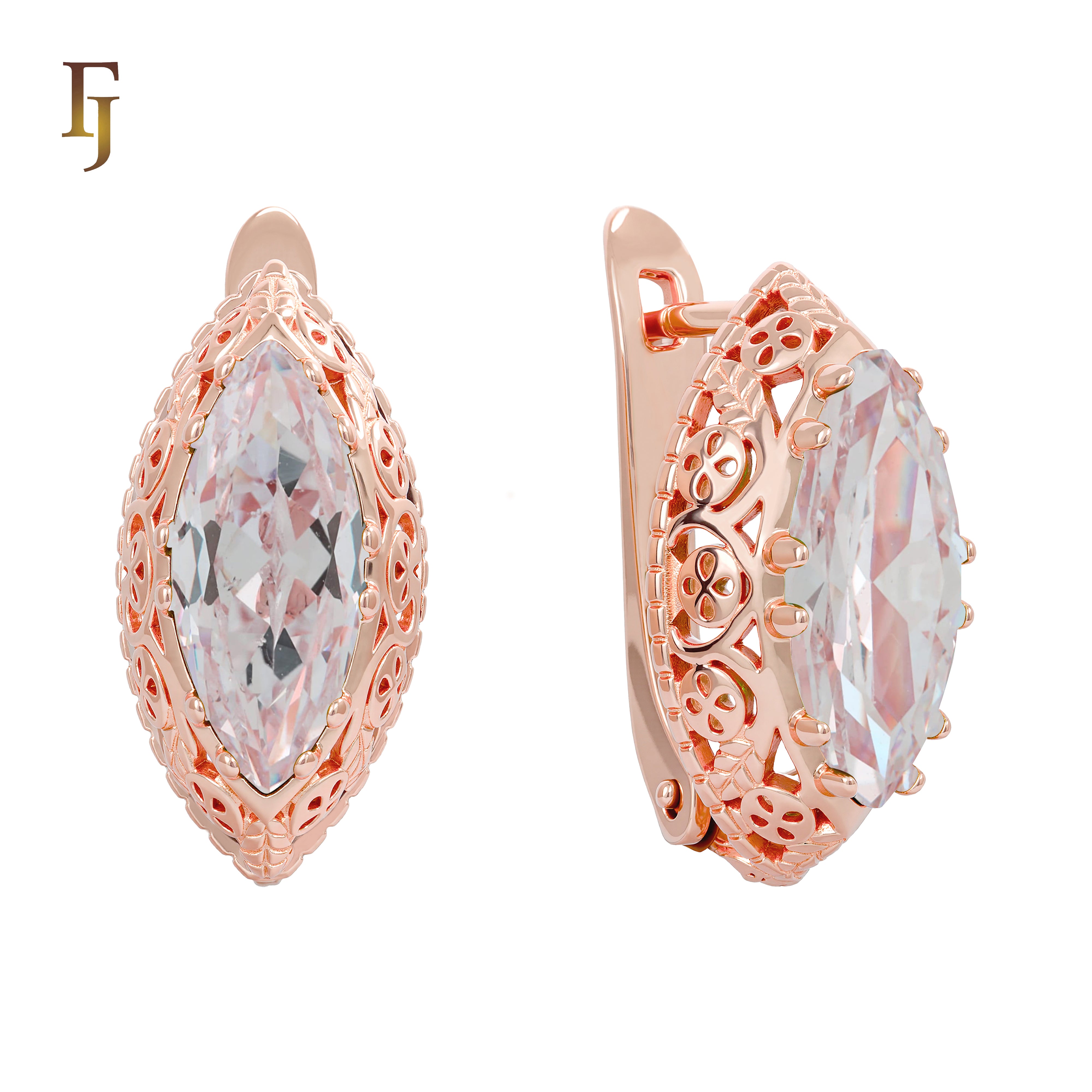 .FJ Oval Horse Eye Marquise shape CZ Earrings for Women Red Blue Green CZ