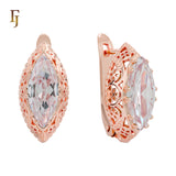 .FJ Oval Horse Eye Marquise shape CZ Earrings for Women Red Blue Green CZ
