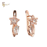 Star with solitaire marquise stone Rose Gold Russian Lock Earrings