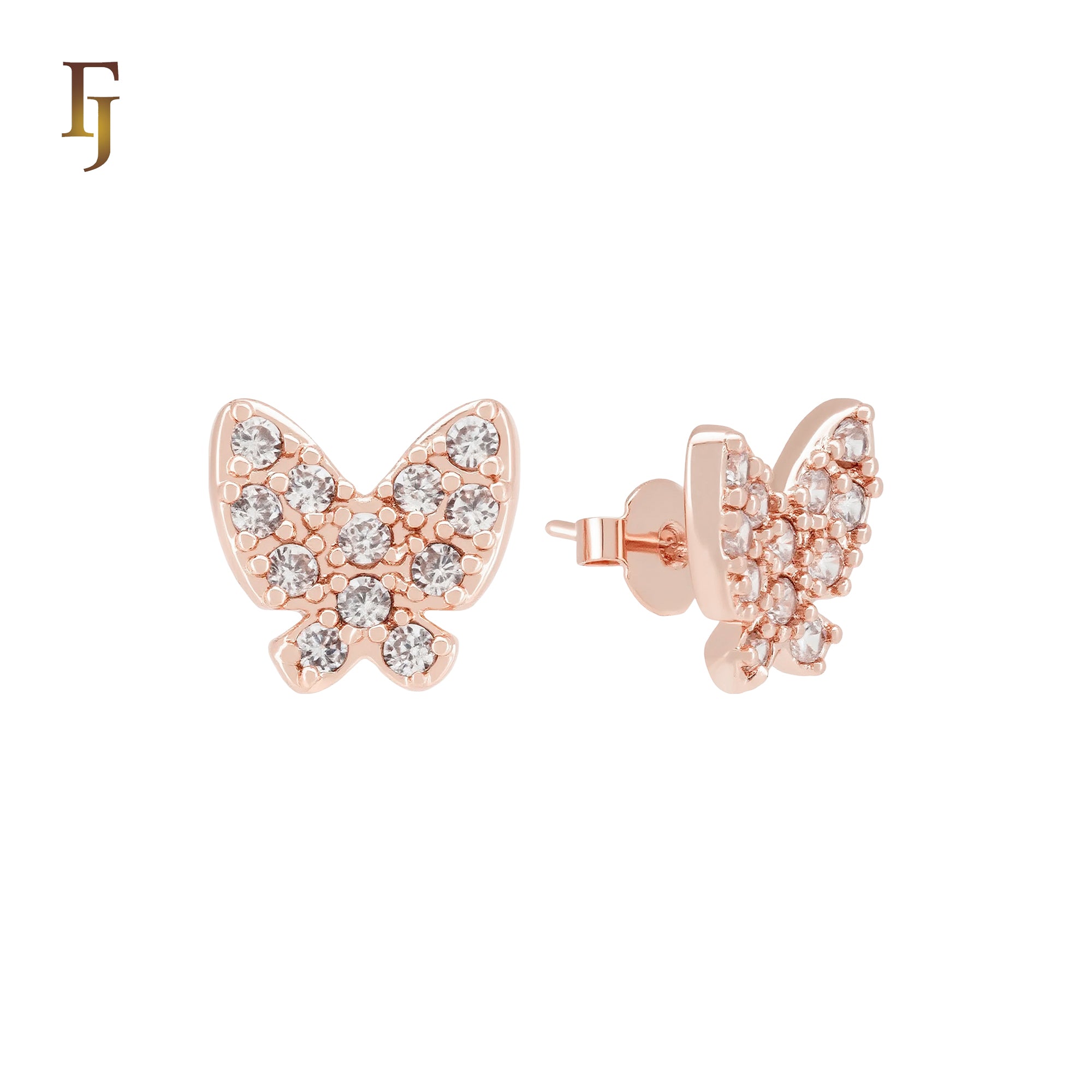Cluster paved white CZs butterfly Rose Gold Stud Earrings