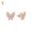 Cluster paved white CZs butterfly Rose Gold Stud Earrings