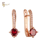 Solitaire rounded stone paved white CZs Rose Gold Russian Lock Earrings