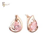 Solitär-Ohrringe in Tropfenform mit bunten Zirkonia in Roségold