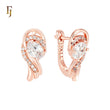 Oval Colorful stone solitaire paved white CZs Rose Gold Russian Lock Earrings