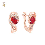 Oval Colorful stone solitaire paved white CZs Rose Gold Russian Lock Earrings