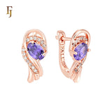 Oval Colorful stone solitaire paved white CZs Rose Gold Russian Lock Earrings