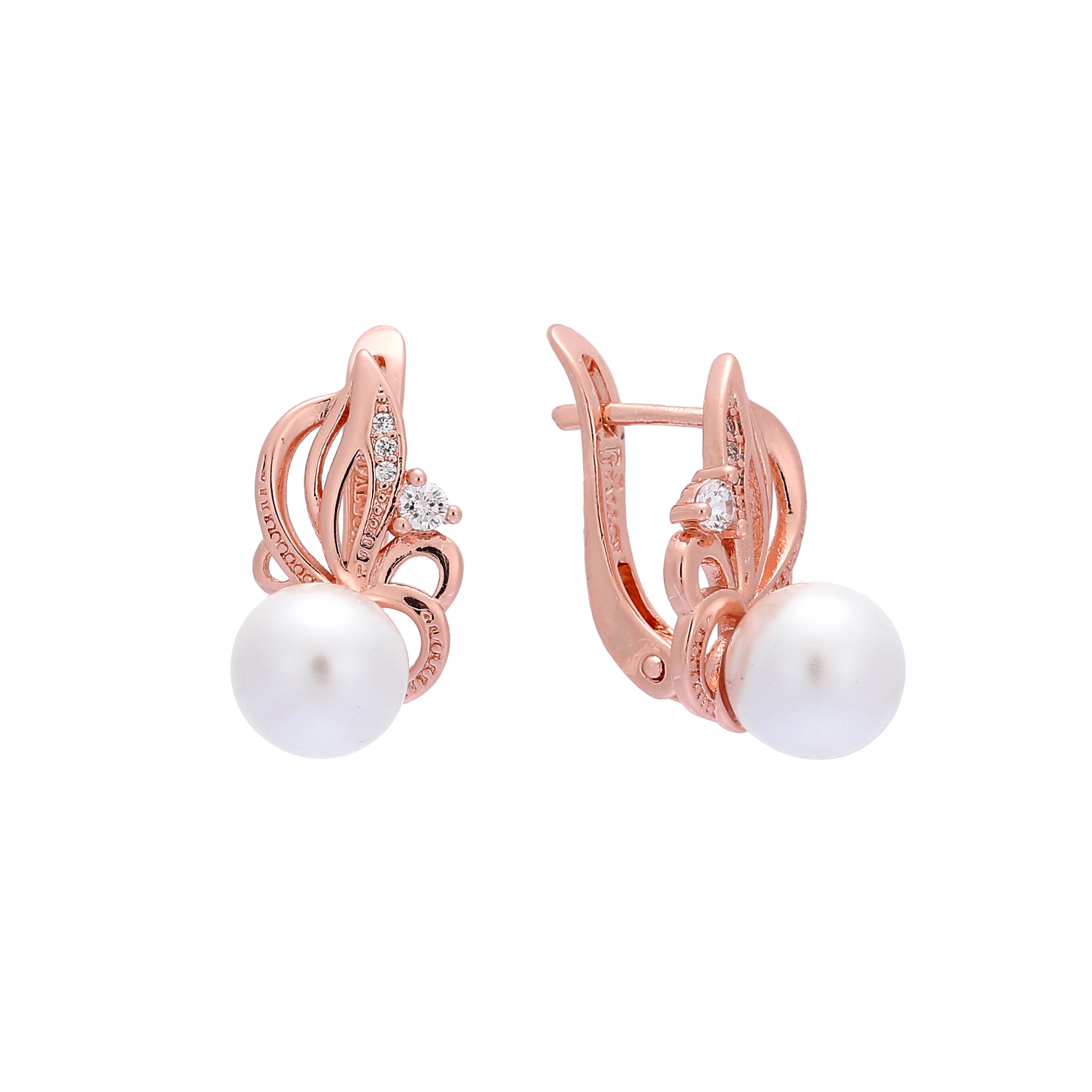 .Pearl earrings in 14K Gold, Rose Gold, two tone plating colors