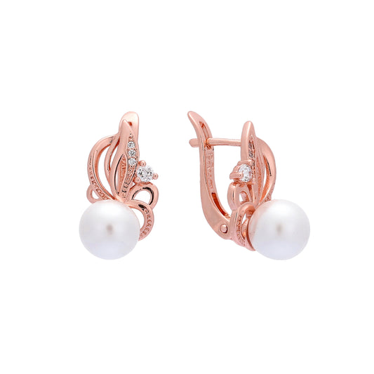 .Pearl earrings in 14K Gold, Rose Gold, two tone plating colors