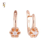 Solitaire flower earrings in 14K Gold, Rose Gold, two tone plating colors