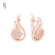 Rounded circle paved white CZs Music tone Rose Gold Russian Lock Earrings
