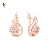 Rounded circle paved white CZs Music tone Rose Gold Russian Lock Earrings