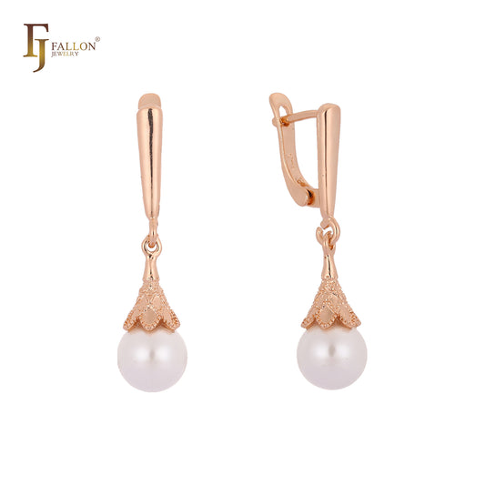 Pearl drop earrings in 14K Gold, Rose Gold plating colors
