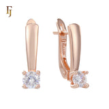 Gold Russian Lock Earrings – Minimalist Drop with CZ Solitaire | Non-Pierced Classic Jewelry by FJ