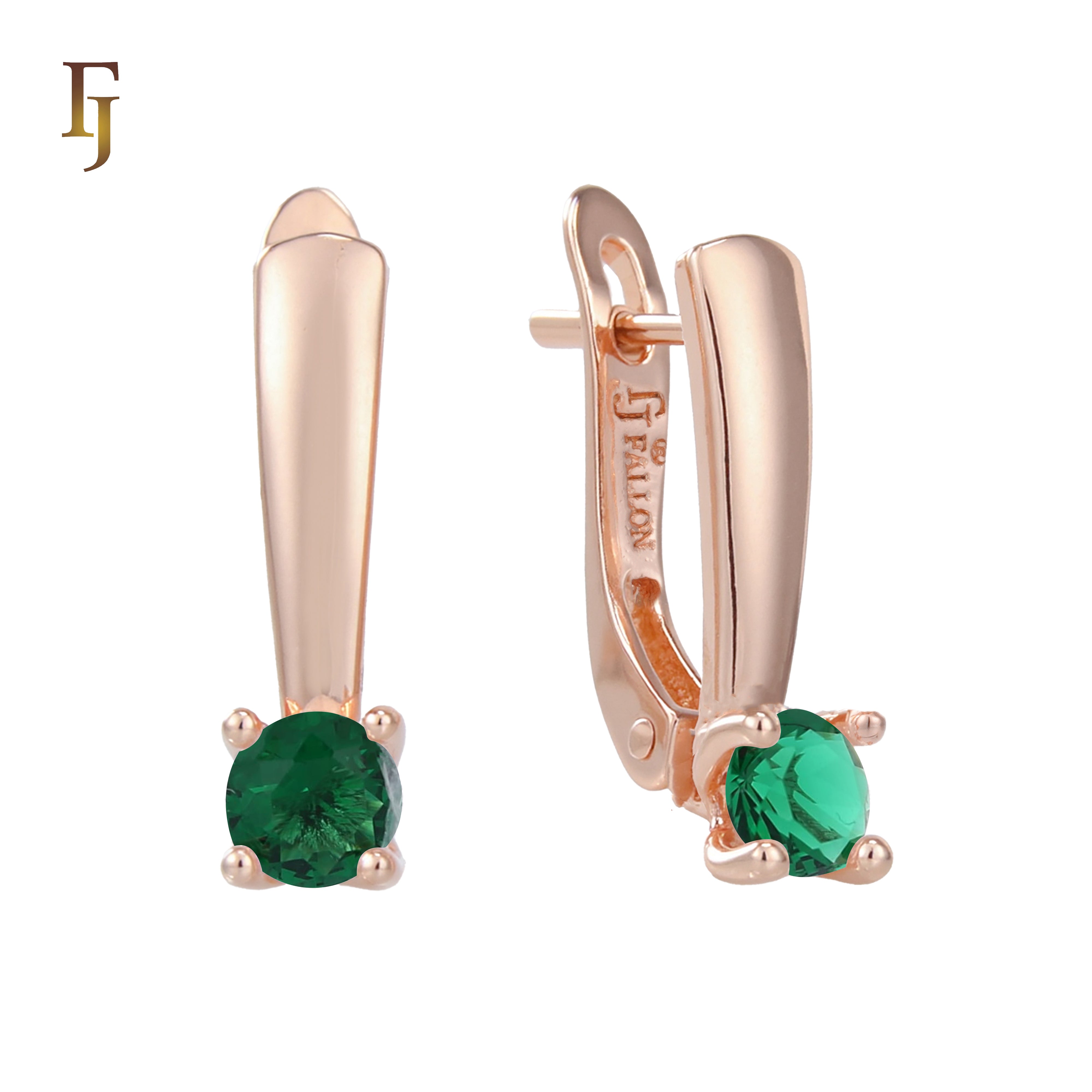 Gold Russian Lock Earrings – Minimalist Drop with CZ Solitaire | Non-Pierced Classic Jewelry by FJ