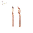 Elegant long paved white CZs bar drop Rose Gold Russian Lock Earrings