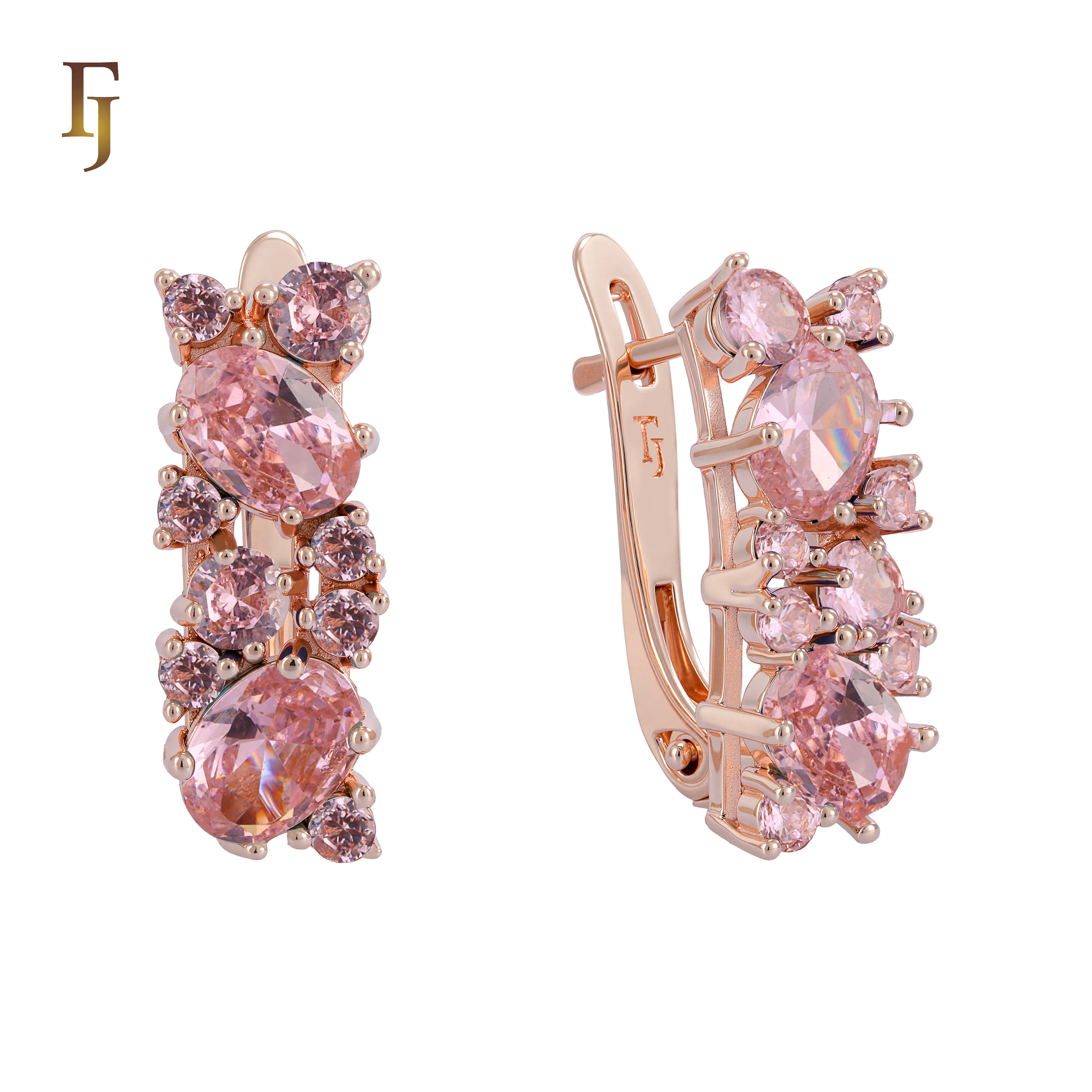 Elegant Rose Gold Earrings with Blue Multi-Color CZ Stones - Fashion Statement Jewelry for Women