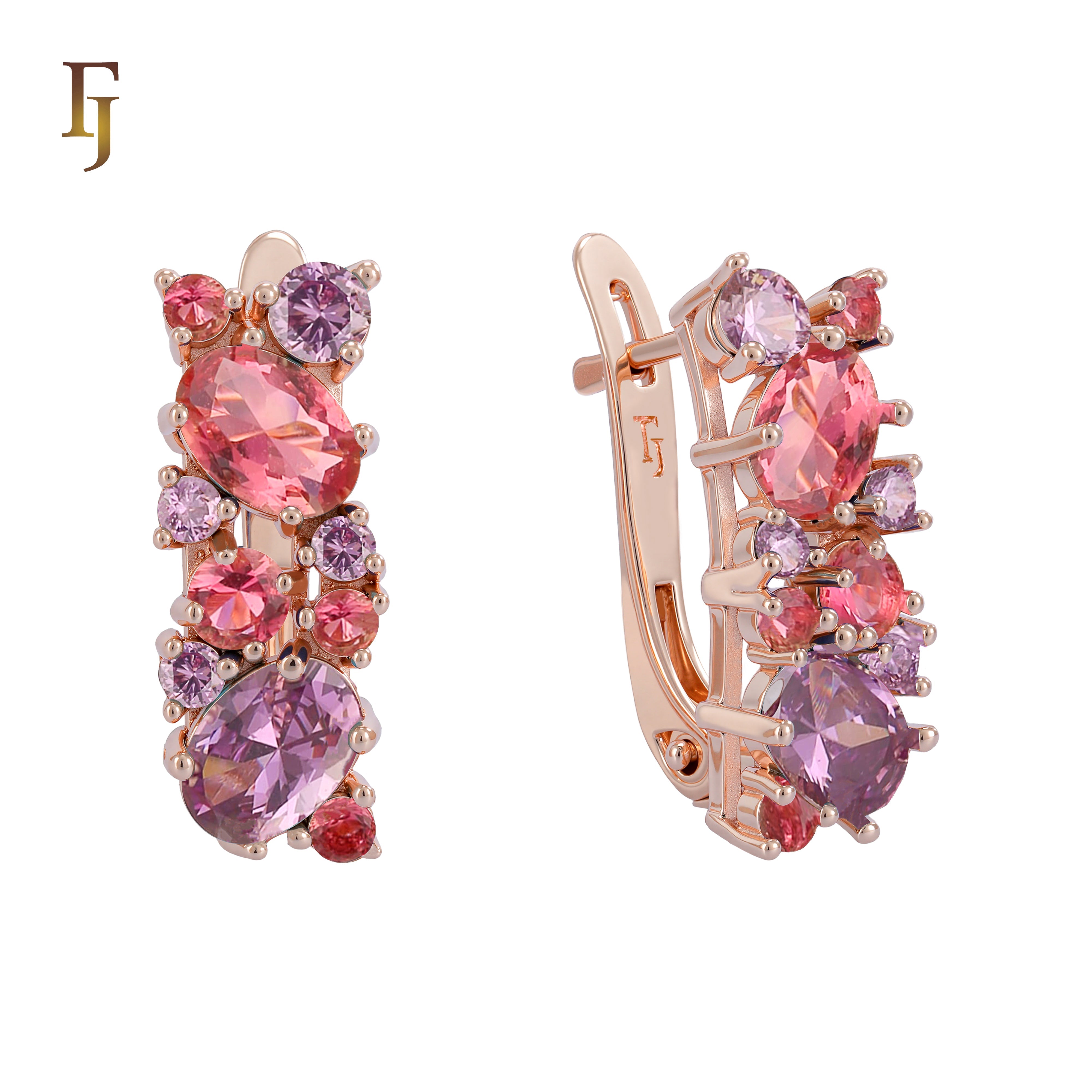 Elegant Rose Gold Earrings with Blue Multi-Color CZ Stones - Fashion Statement Jewelry for Women