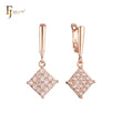 Rhombus white CZs paved Rose Gold drop Russian Lock Earrings