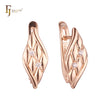 Elegant textured leaves with white CZs Rose Gold Russian Lock Earrings