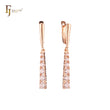 Cluster white CZs paved Rose Gold drop Russian Lock Earrings