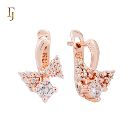Child Russian Lock Earrings – Rose Gold Bow Design with Sparkling CZ | Safe & Elegant Kids Jewelry by FJ