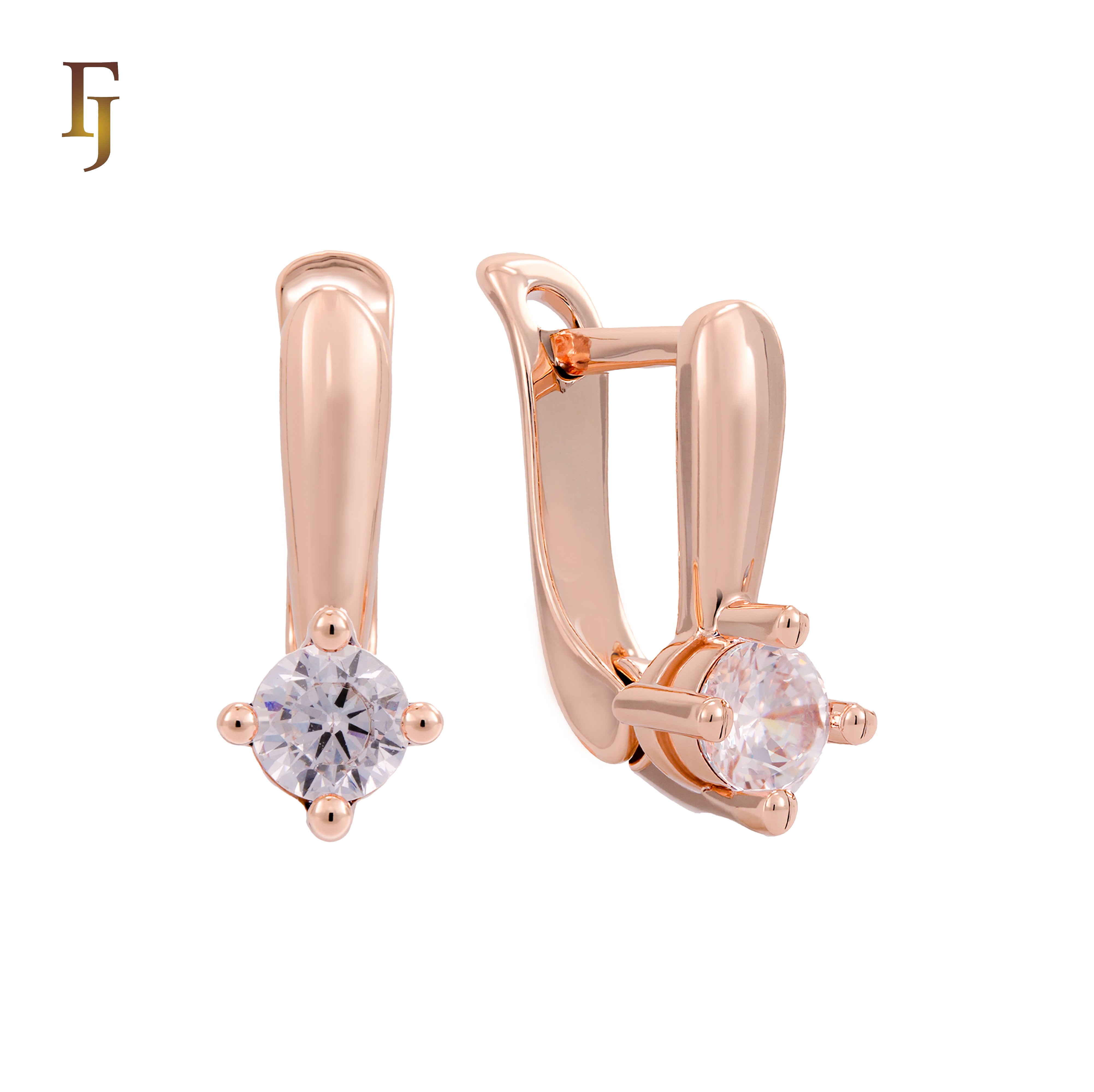 Kids Russian Lock Earrings – Rose Gold Plated CZ Stud Earrings for Girls | Classic 5-Prong Setting by FJ