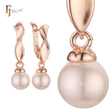 Twisted ribbon solitaire pearl Rose Gold Russian Lock Earrings